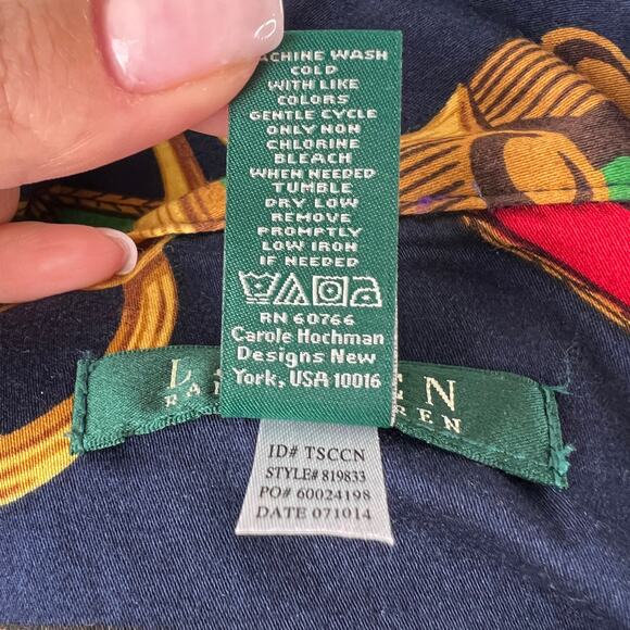 Lauren Ralph Lauren Blue Hawaiian Shirt Cotton Chain Printed Button-Up Medium M - Picture 7 of 7